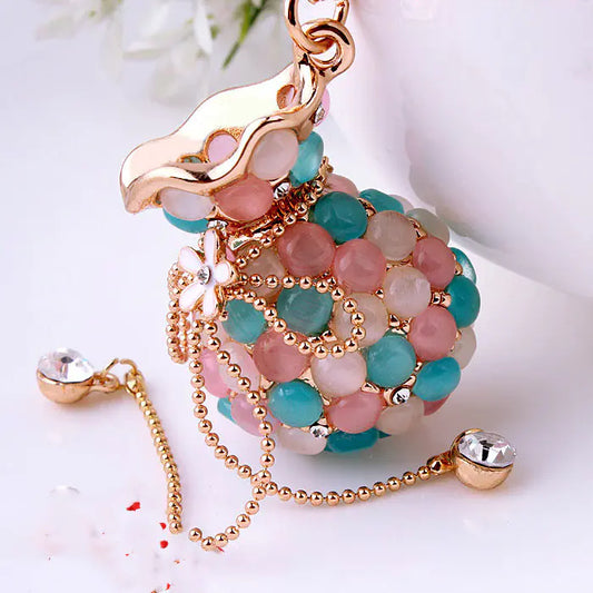 Cat's Eye Stone Tassel Crystal Keychain for Women