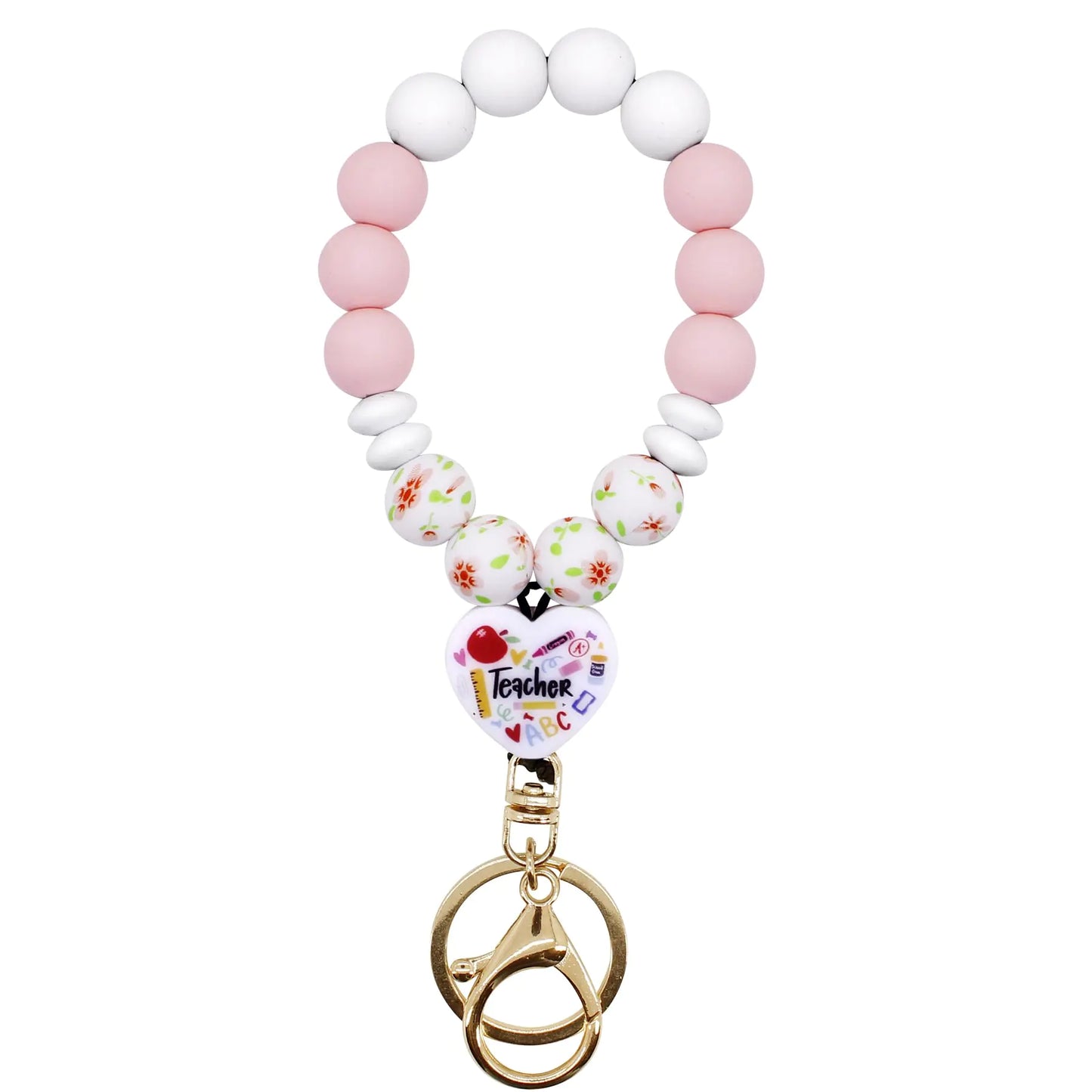 BIHRTC Bead Wristlet Keychain Bracelet House Car Keys Ring Holder Wristlet Silicone Beaded Bangle Chains Keyring Bangle Wristlet Key Chain Cute Elastic Keyring Bangle for Women Girls
