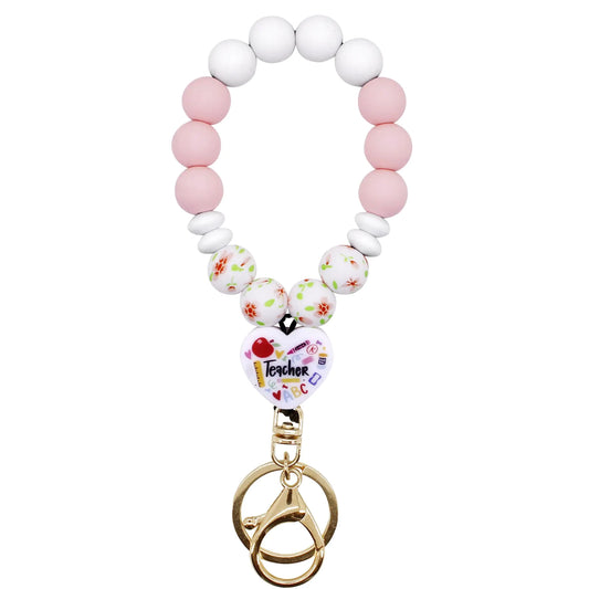 BIHRTC Bead Wristlet Keychain Bracelet House Car Keys Ring Holder Wristlet Silicone Beaded Bangle Chains Keyring Bangle Wristlet Key Chain Cute Elastic Keyring Bangle for Women Girls