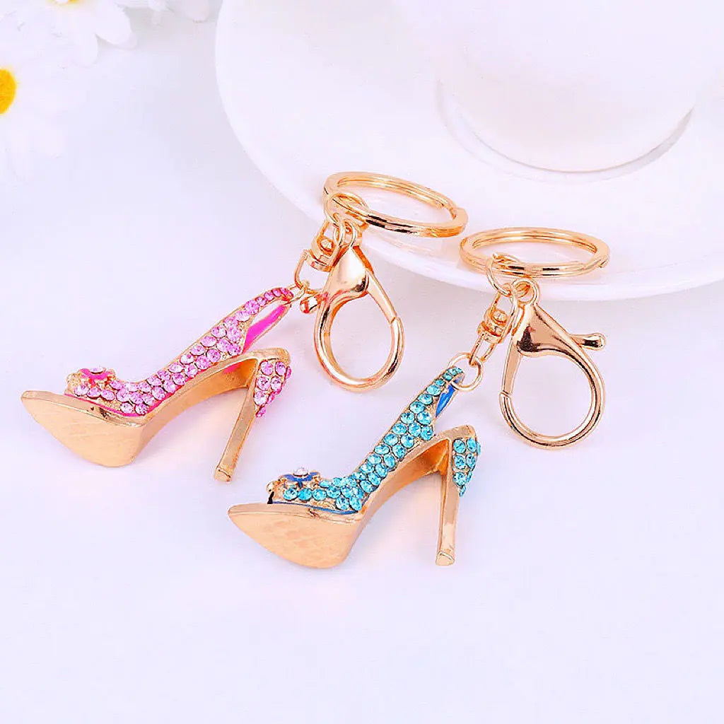 Luxury Rhinestone High Heel Shoe Keychain for Women