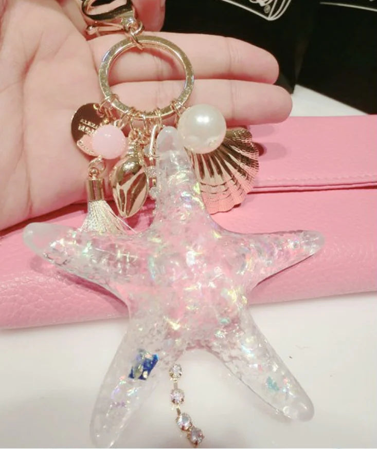 Korean Starfish Car Keychain with Tassel and Pearls