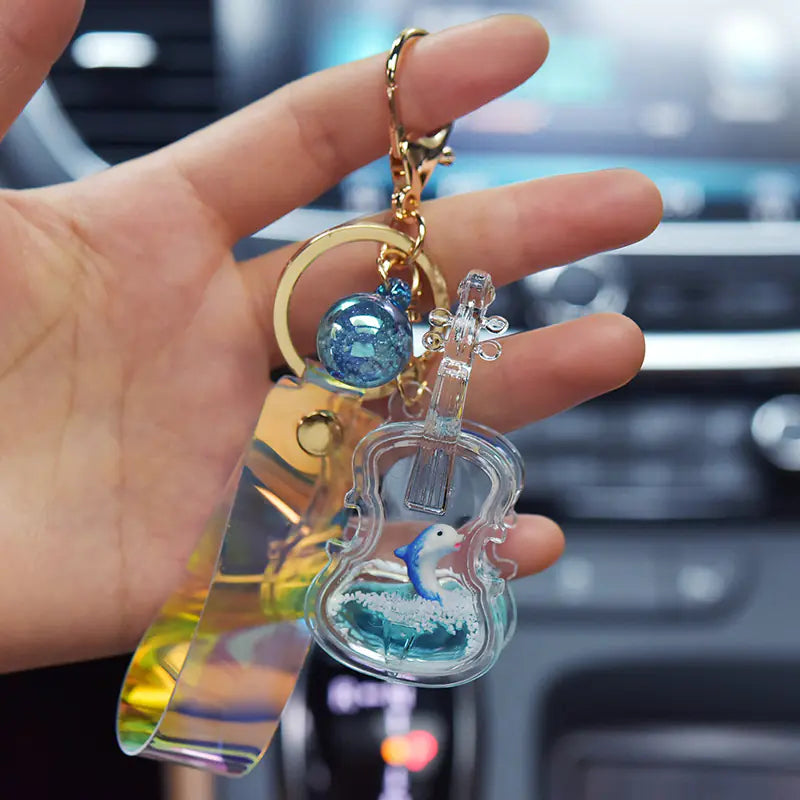 Acrylic Ocean Violin Keychain with Quicksand Pendant