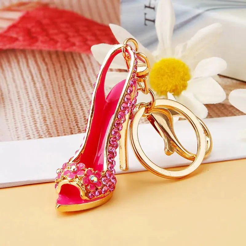Luxury Rhinestone High Heel Shoe Keychain for Women