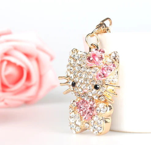 Fashion Pendant Cat Heart Rhinestone Bag Buckle Keychain