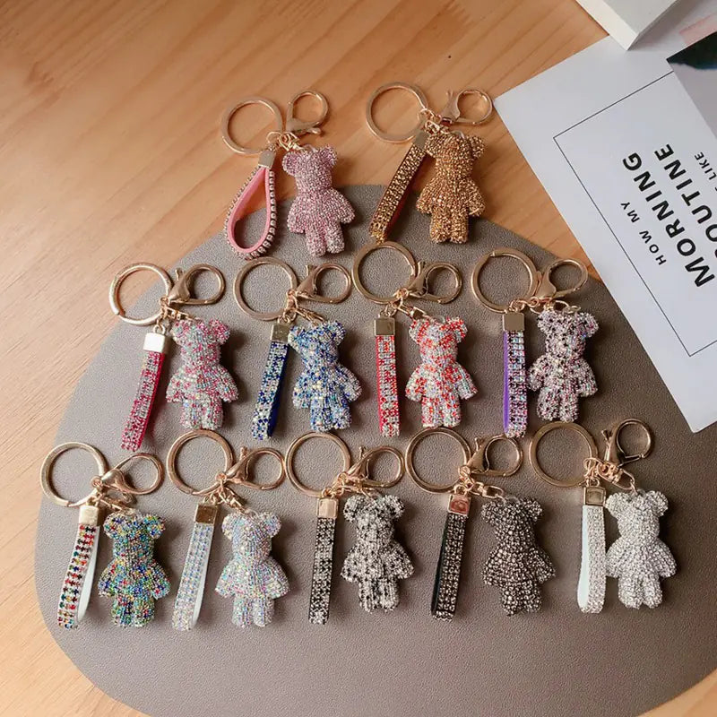 Creative Rhinestone Bear Keychain for Women