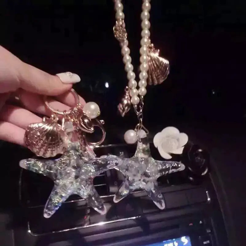 Korean Starfish Car Keychain with Tassel and Pearls